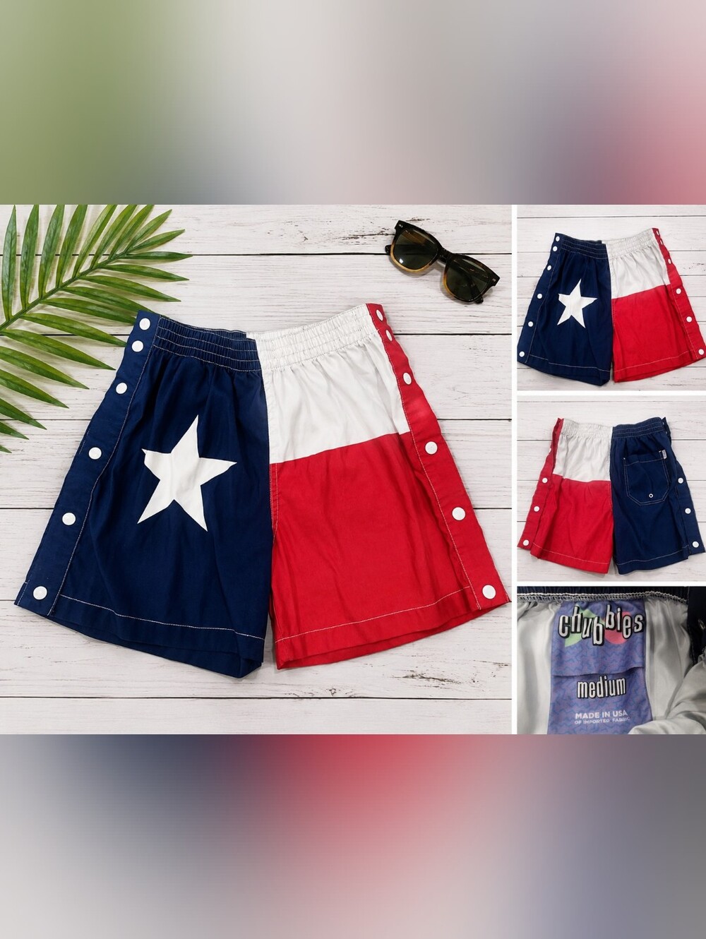 Chubbies Men’s M Texas Flag Lone Star Shorts Red White Blue Snap Side Y2K